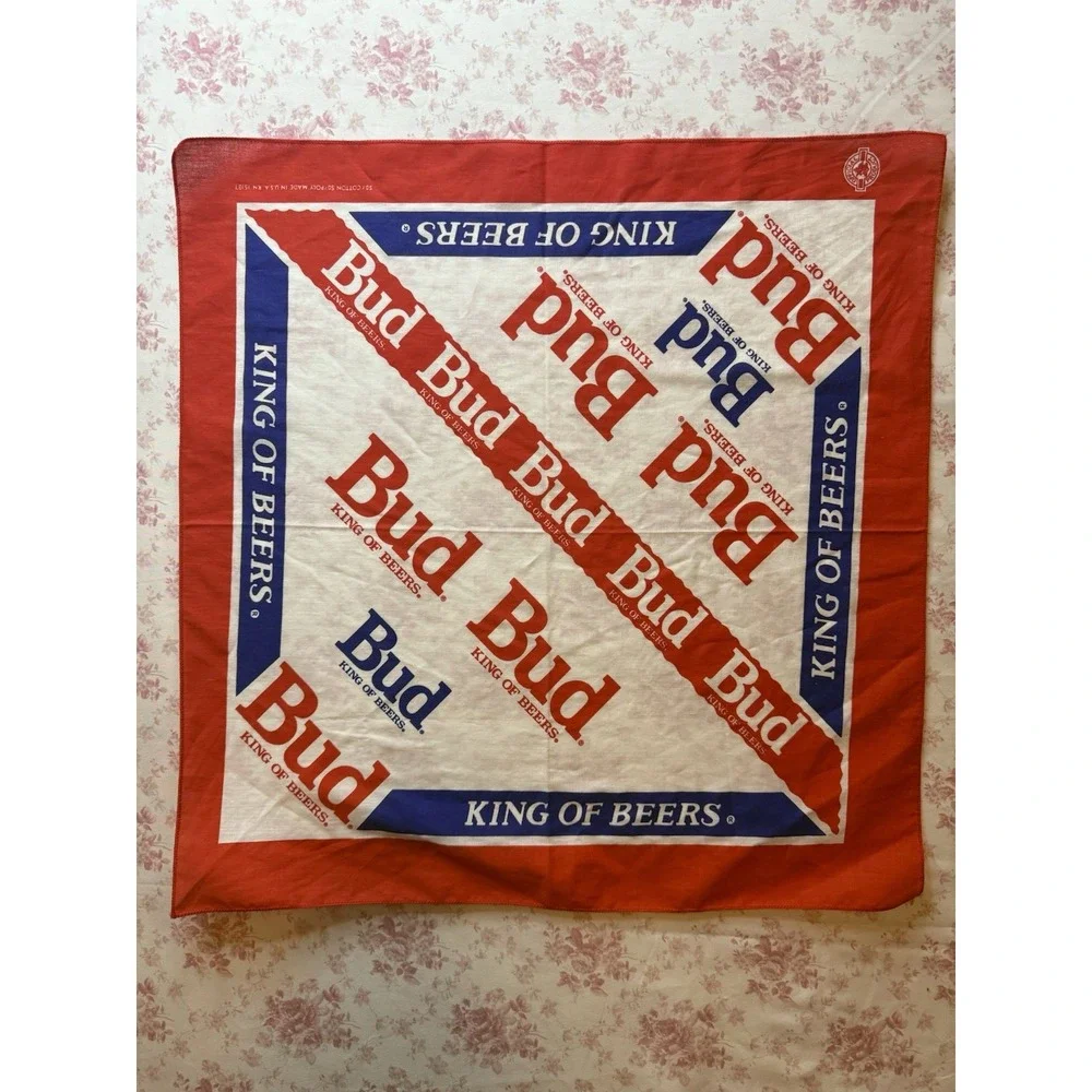 Vintage 90's Budweiser King of Beers Bandana Scarf 21x22 USA